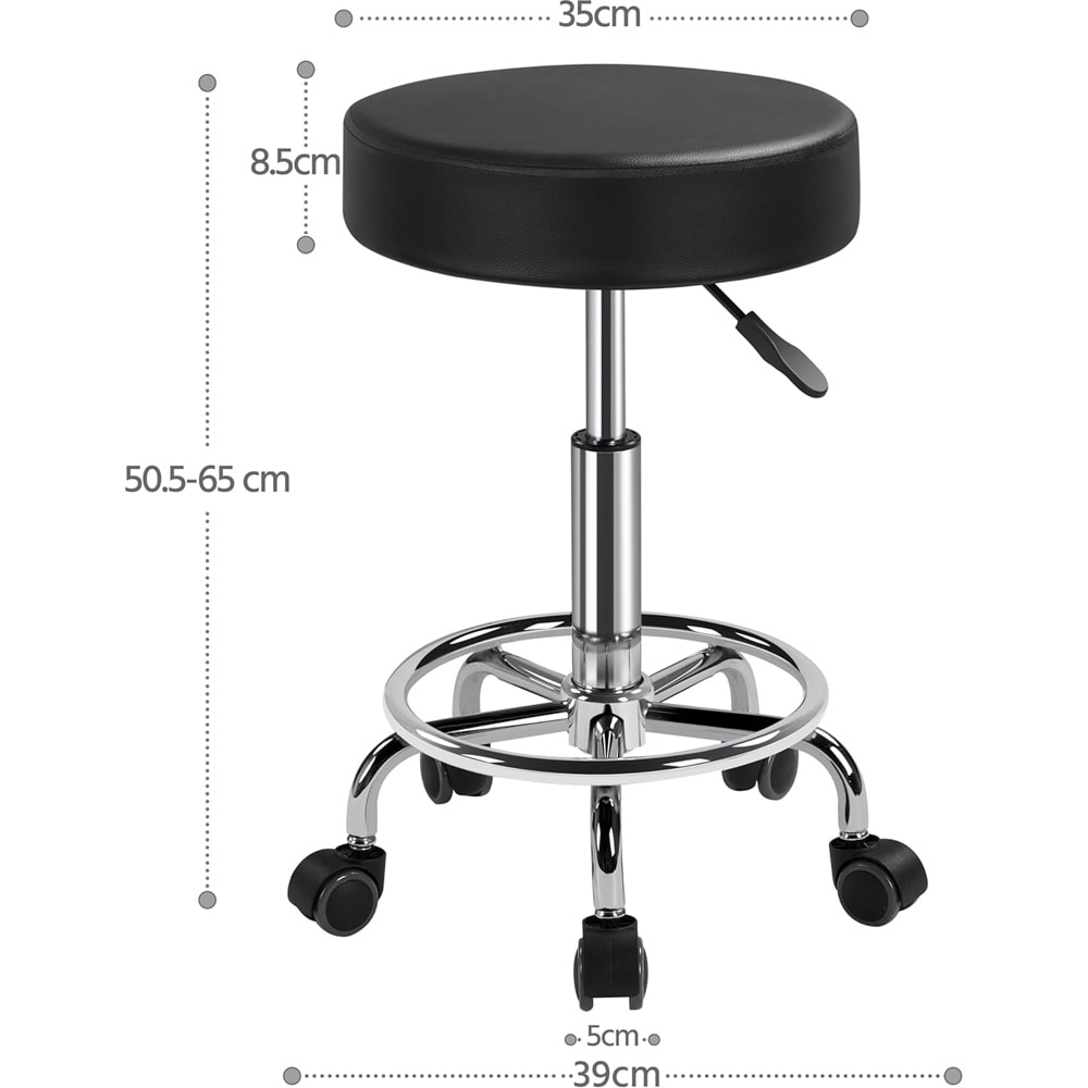 Arbeidskrakk med hjul / justerbar krakk 50,5-65 cm / krakk til salong og verksted / 360° dreibar arbeidsstol