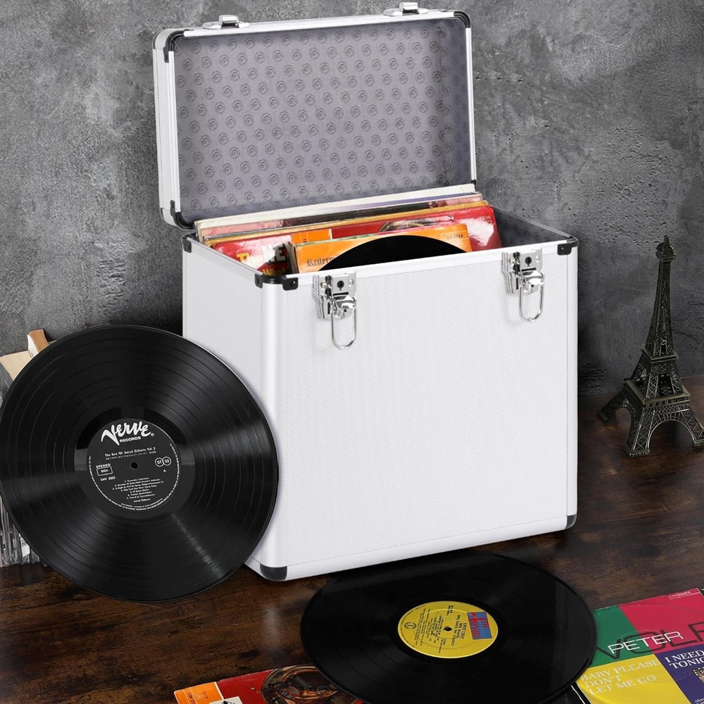 Hard vinylveske med lås - Sølv / vinyloppbevaringsveske / LP-veske med lås