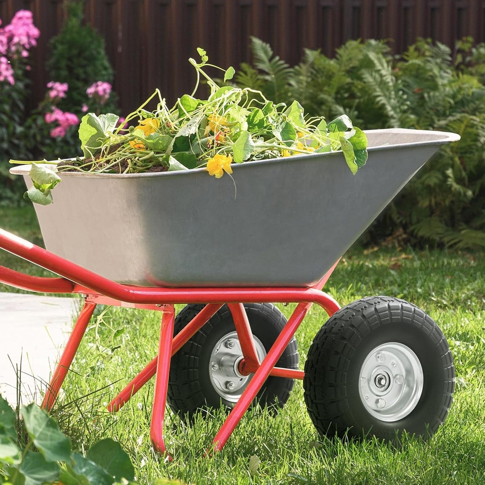 Punkteringsfrie hjul 4 stk. / PU-hjul til trillebår og transportvogn 255×80 mm – 16 mm akselhull