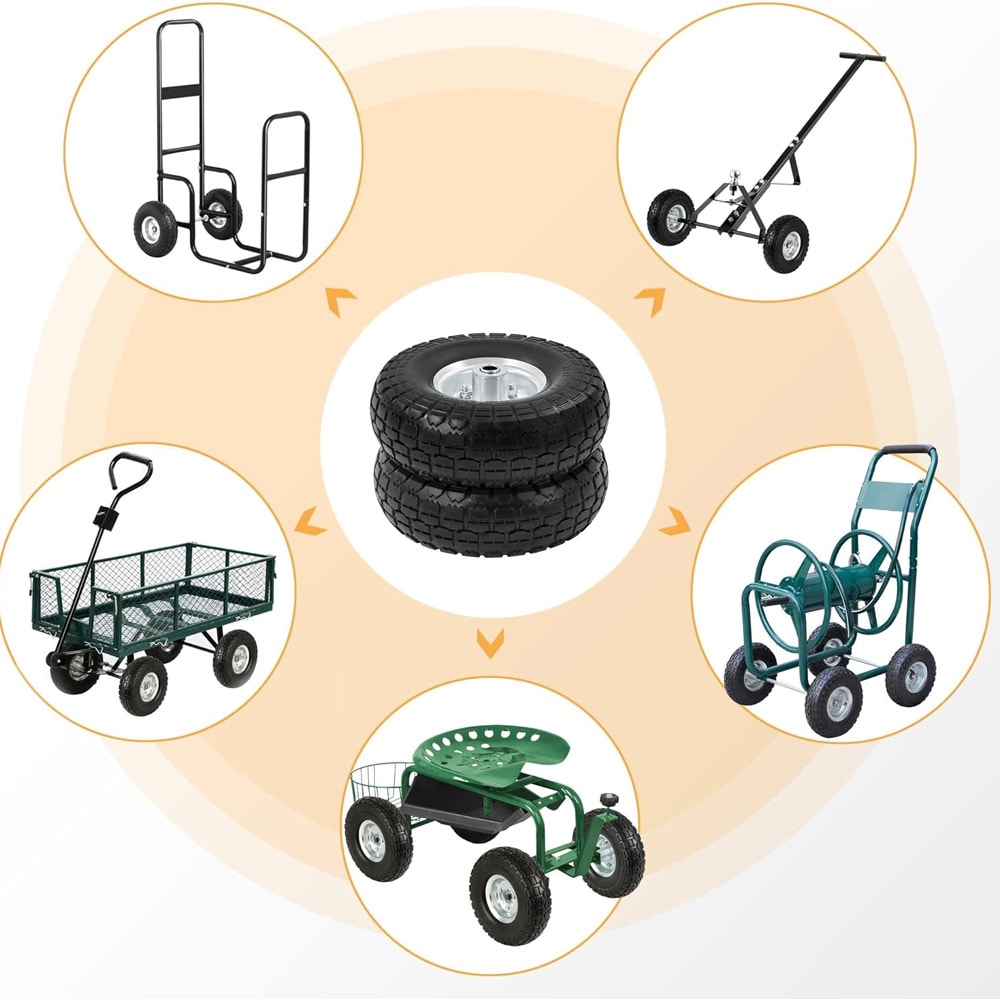Punkteringsfrie hjul 4 stk. / PU-hjul til trillebår og transportvogn 255×80 mm – 16 mm akselhull