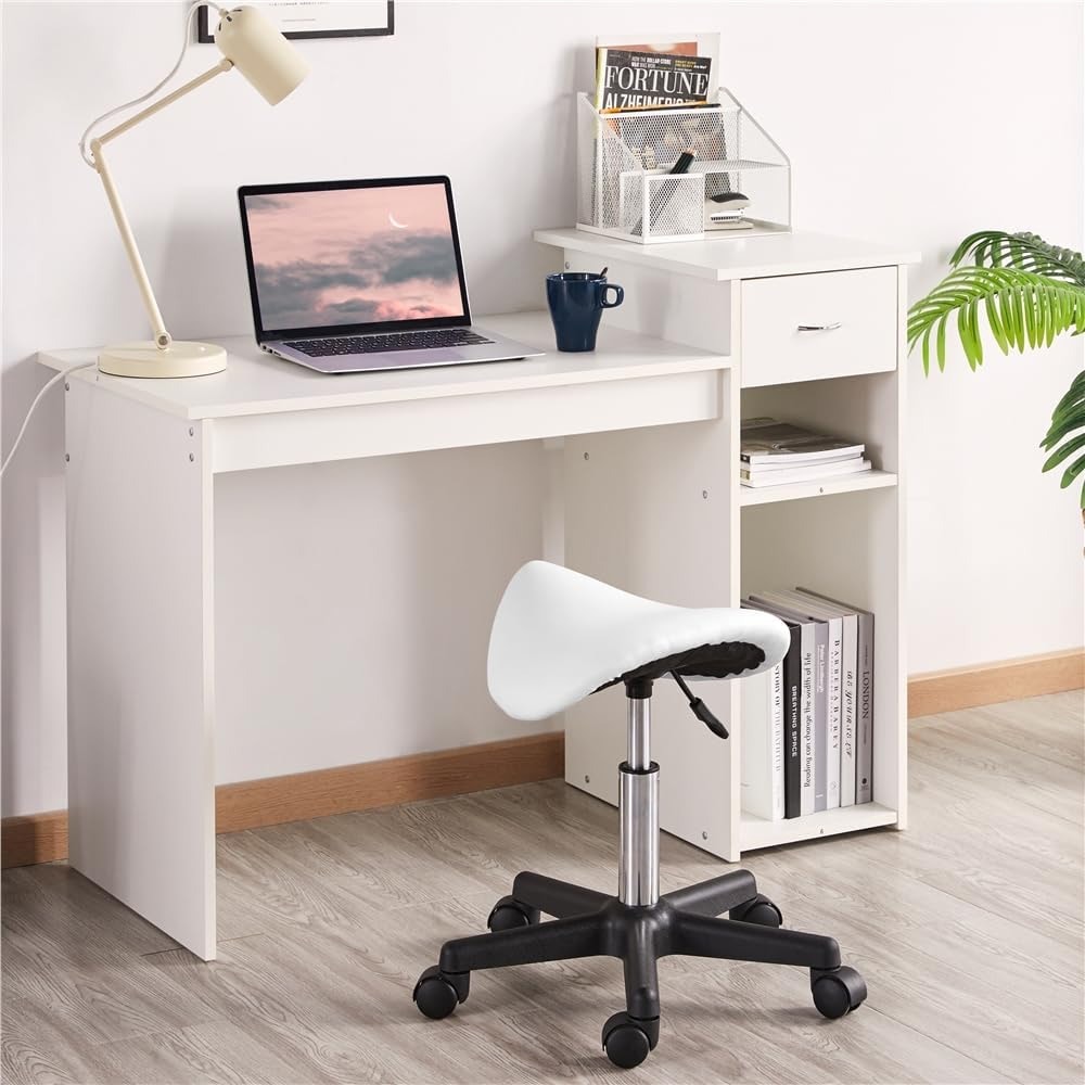 Justerbar sadelstol på hjul - Hvit / sadelstol med hjul / ergonomisk arbeidsstol