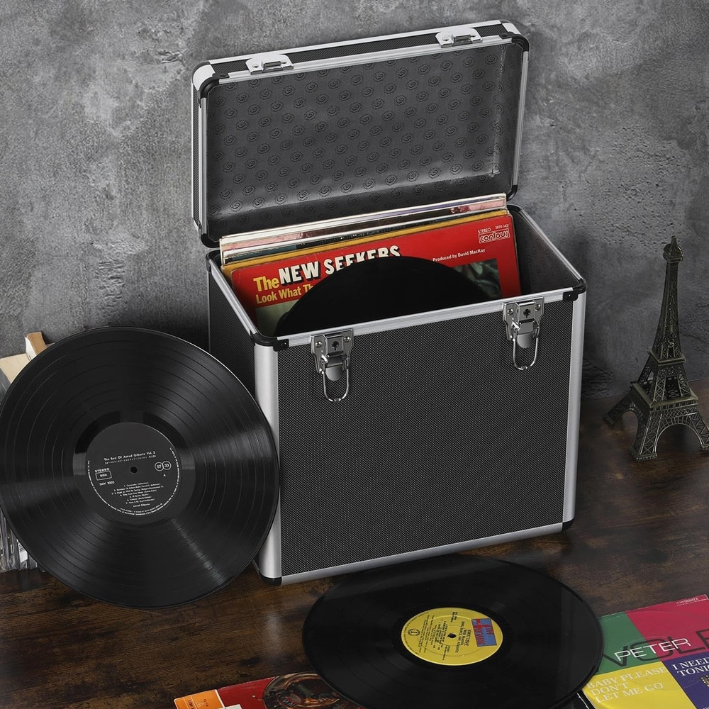 Hard vinylveske med lås - Svart / LP-veske / vinyloppbevaring / plateveske