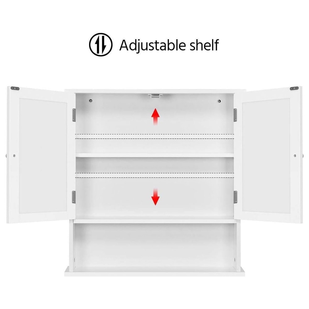 Baderomsskap med speildører 56×13×58 cm / veggskap / speilskap med justerbar hylle og åpent rom – Hvit
