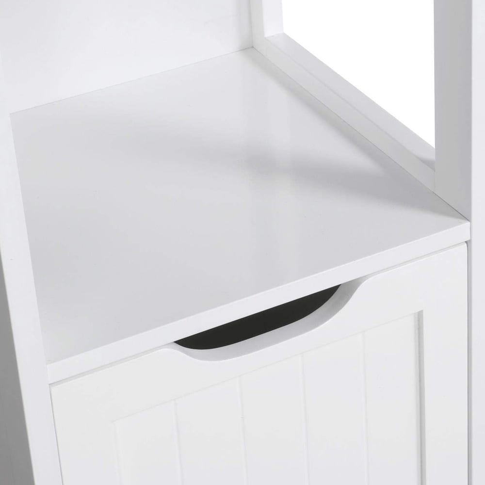 Baderomskommode med 2 uttrekkbare skuffer 30×30×89 cm / fristående skap med åpen hylle – Hvit