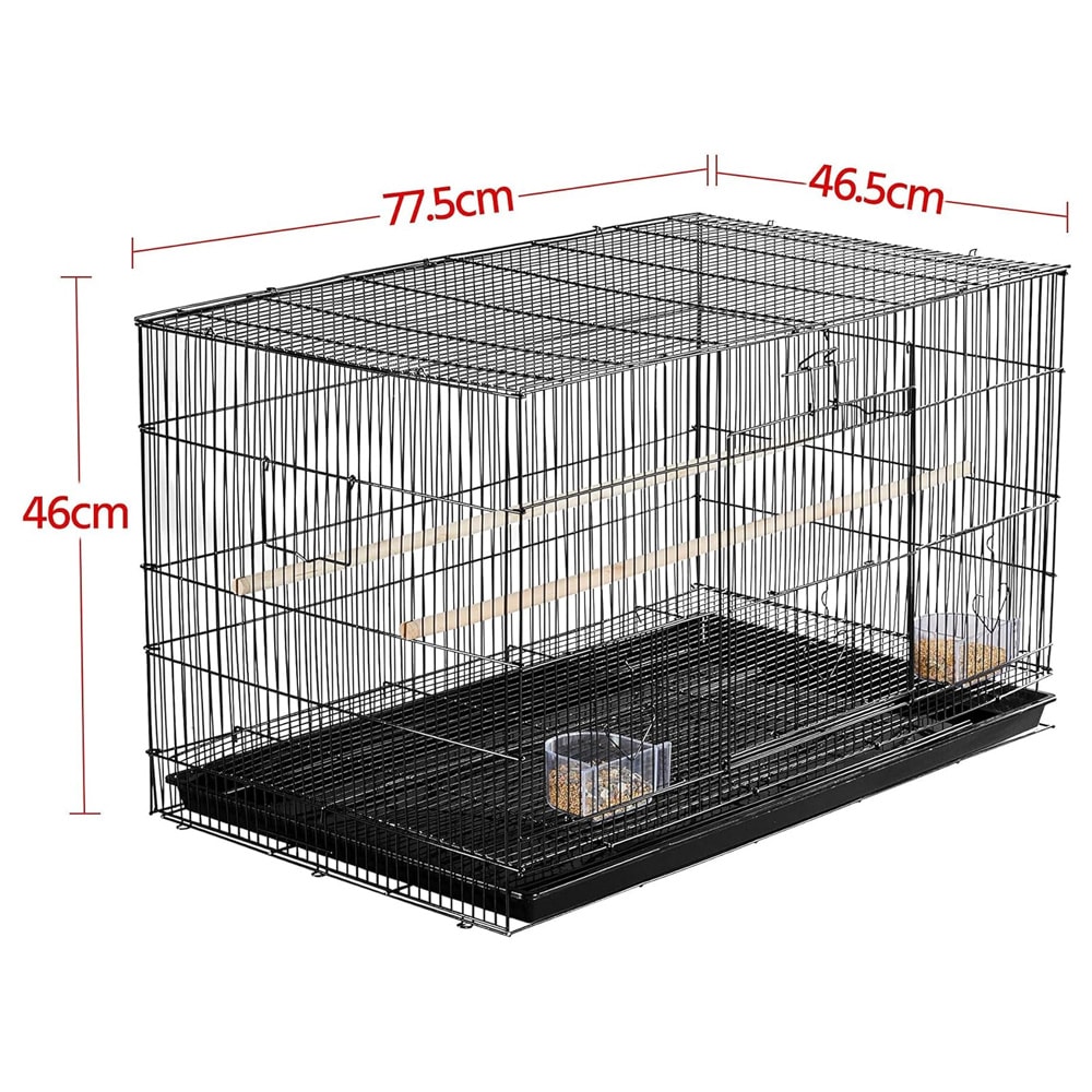 Fuglebur 76×45,5×45,5 cm / romslig bur med flere åpninger for undulater og parakitter - Svart