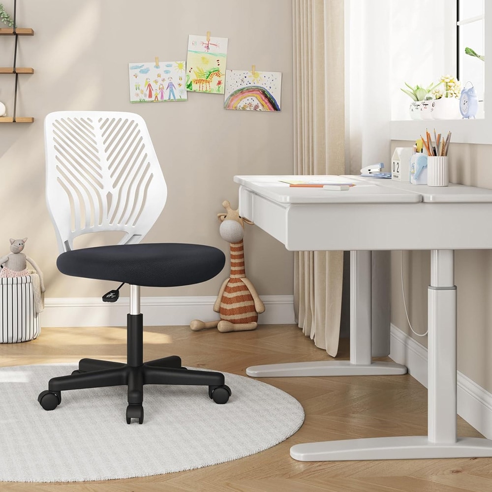 Ergonomisk kontorstol uten armlener / høydejusterbar skrivebordsstol med S-formet rygg – Svart