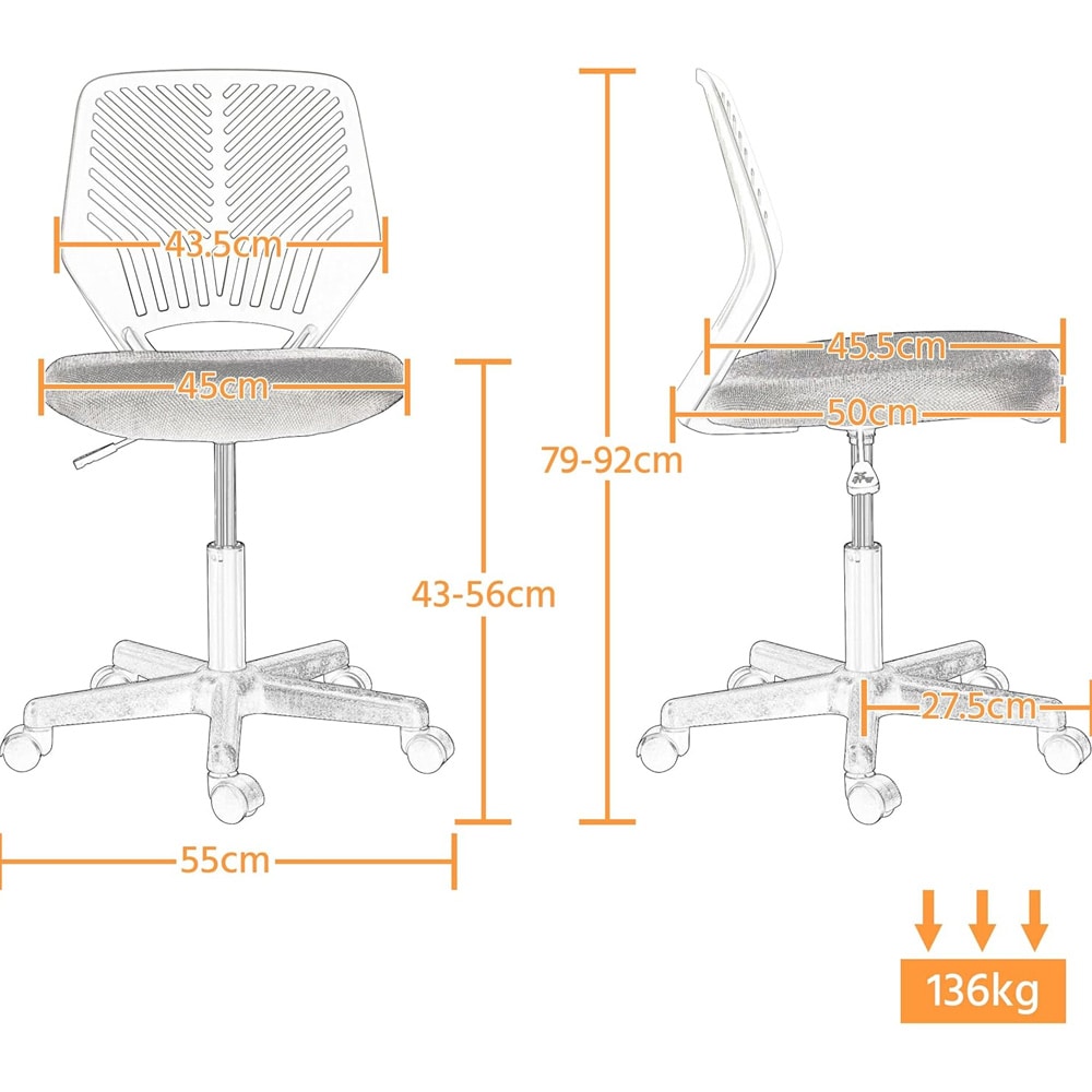Ergonomisk kontorstol uten armlener / høydejusterbar skrivebordsstol med S-formet rygg – Svart