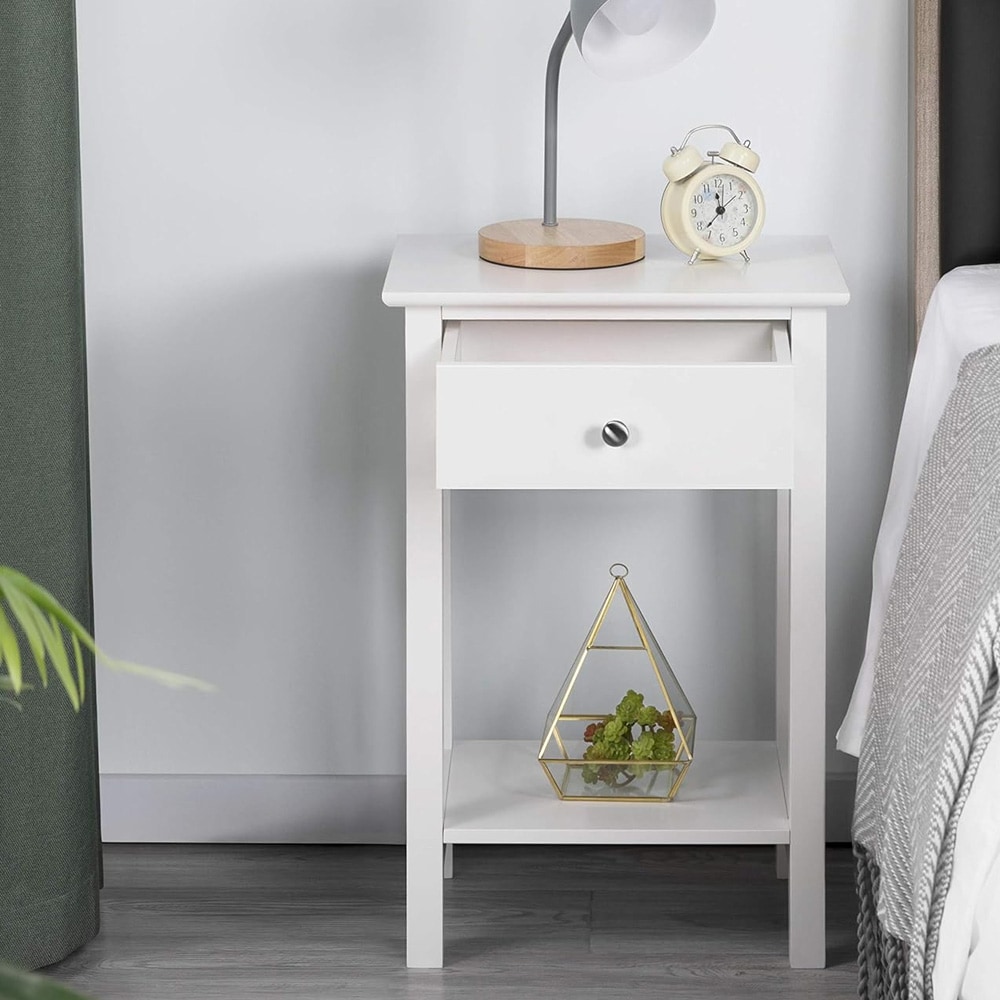 Nattbord 2 stk. med skuff og hylle 40×30×61 cm / sengebord / smale sidebord – Hvit