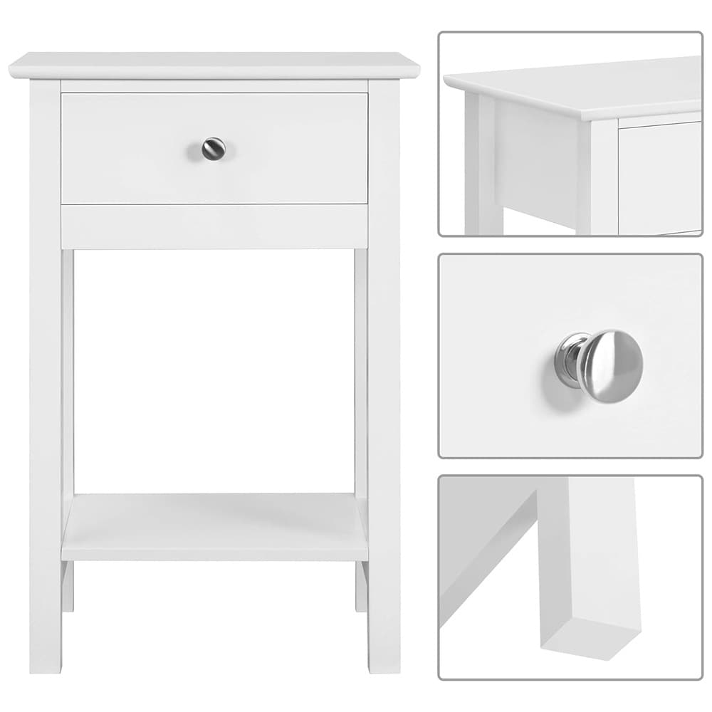 Nattbord 2 stk. med skuff og hylle 40×30×61 cm / sengebord / smale sidebord – Hvit