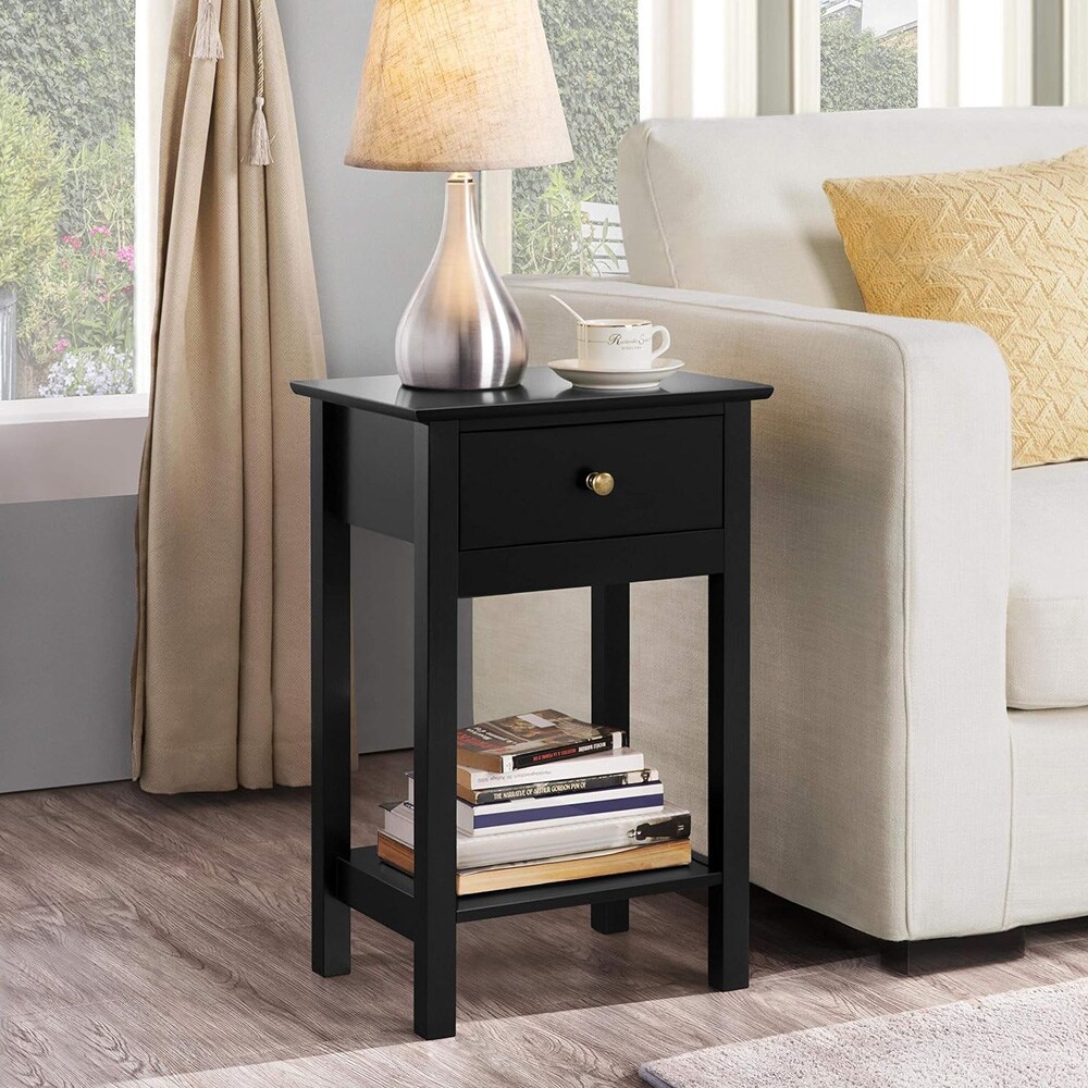 Nattbord 2 stk. med skuff og hylle 40×30×61 cm / sengebord / sidebord med metallramme