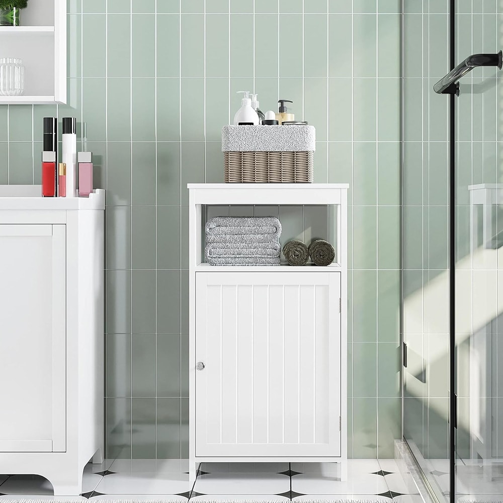 Baderomsskap med åpent rom 45×30×83,5 cm / smalt frittstående skap med justerbar hylle – Hvit