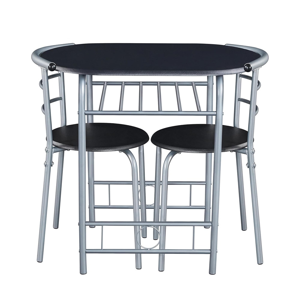 Spisegruppe med ovalt bord 80×53 cm og 2 stoler / kjøkkenbord med hylle – Svart/metall