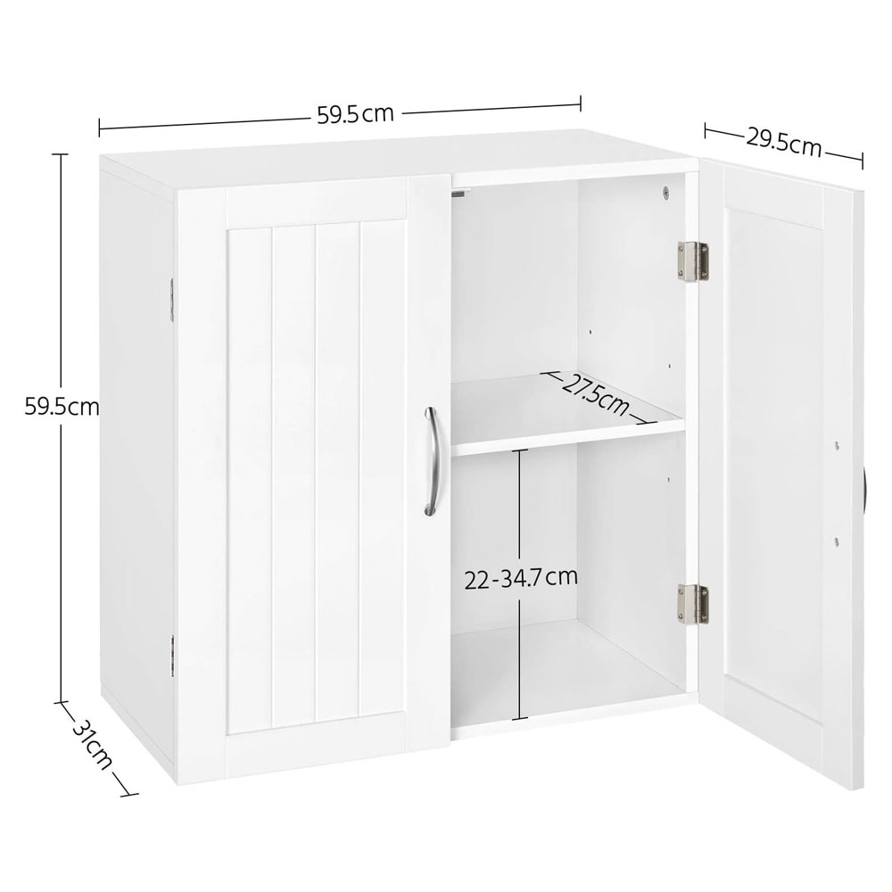 Baderomsskap med 2 dører 59,5×31×59,5 cm / veggskap med justerbar hylle – Hvit