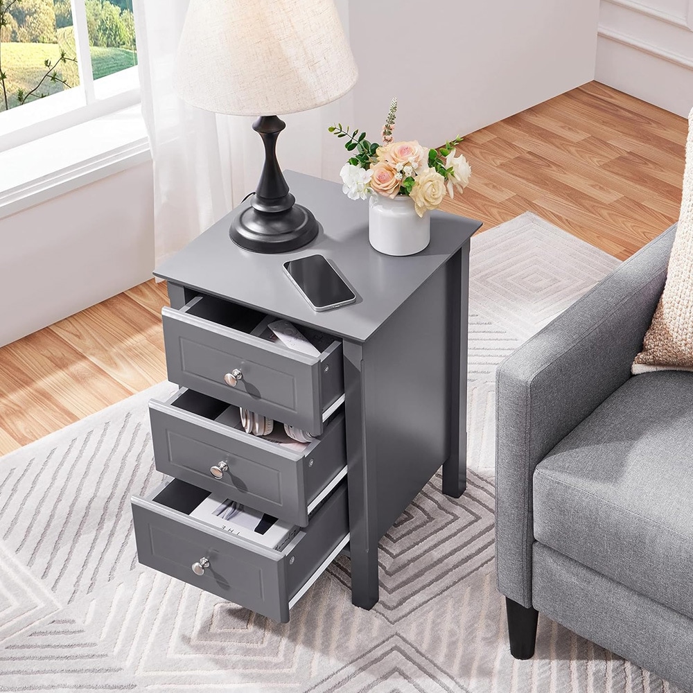 Nattbord med 3 skuffer 40×40×60 cm / sidebord / sengebord med oppbevaring – Grå