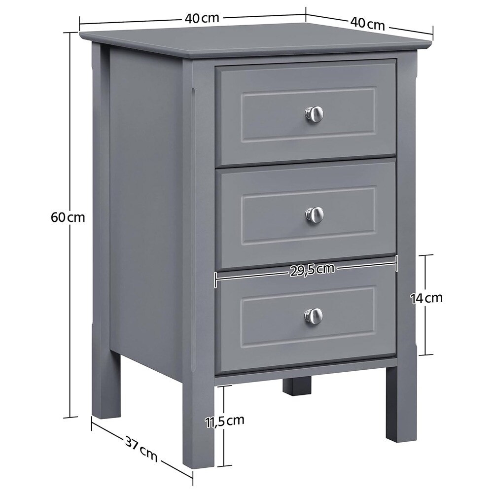 Nattbord med 3 skuffer 40×40×60 cm / sidebord / sengebord med oppbevaring – Grå