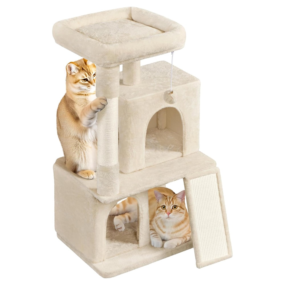 Kattetre med 2 huler 60×45×106 cm / klorestativ med sisalstolper og hengende leketøy - Beige