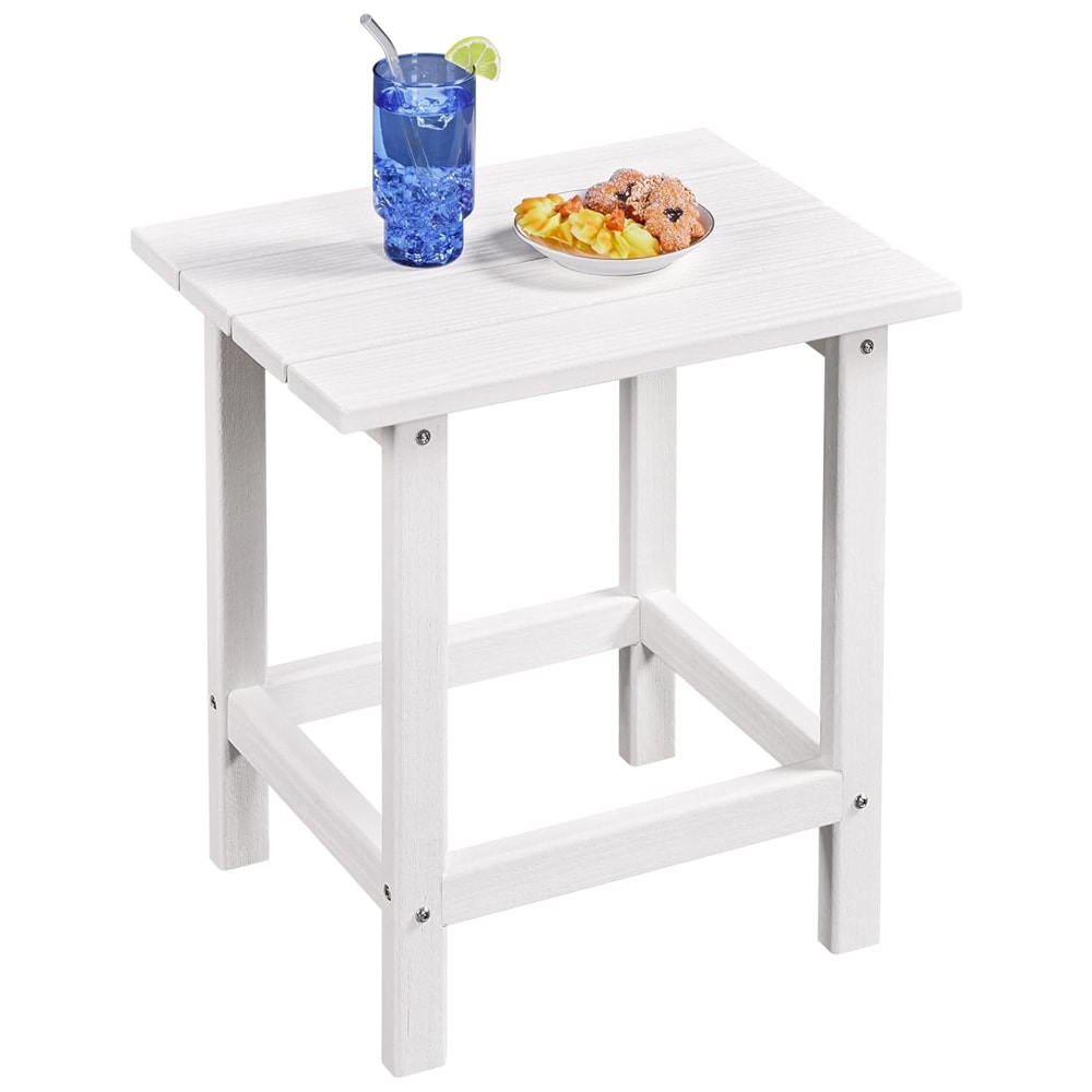Sidebord 35,5×45×45 cm / værbestandig utebord /hagebord med trestruktur – Hvit