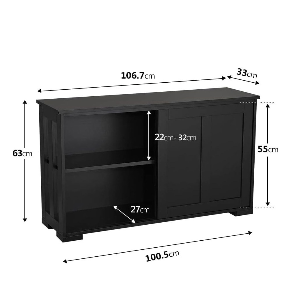 Lavt skap 106,7×33×63 cm / benk med skyvedører og justerbar hylle – Svart