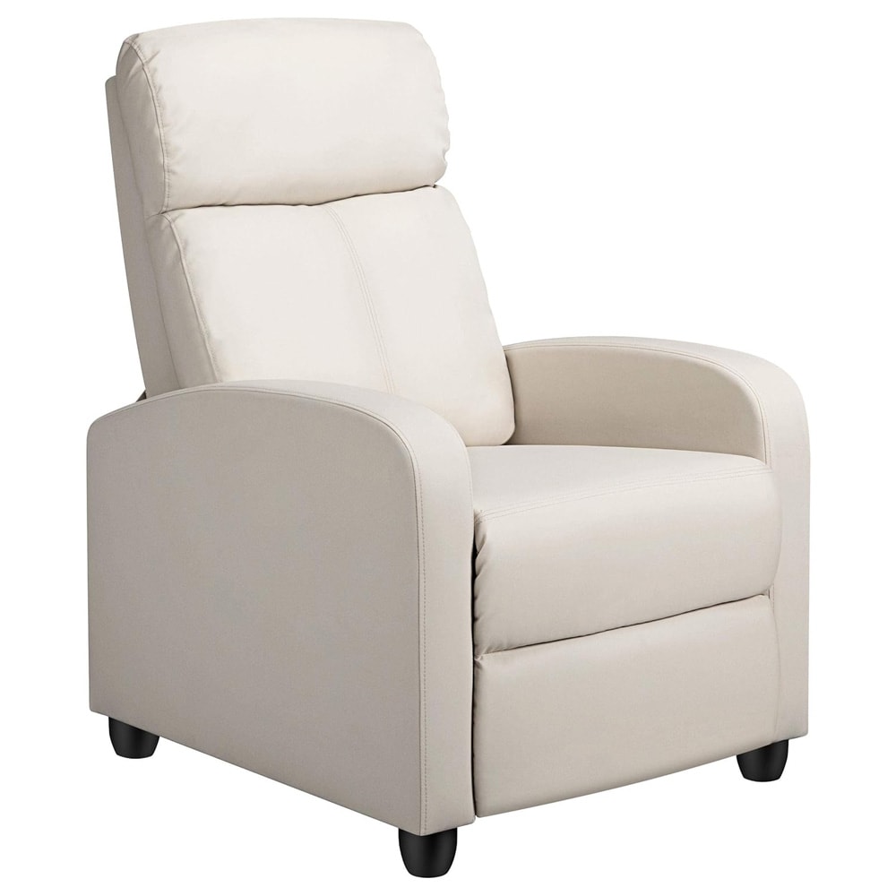 Reclinerstol med fotstøtte / polstret hvilestol i kunstskinn med pocketfjærer – Beige