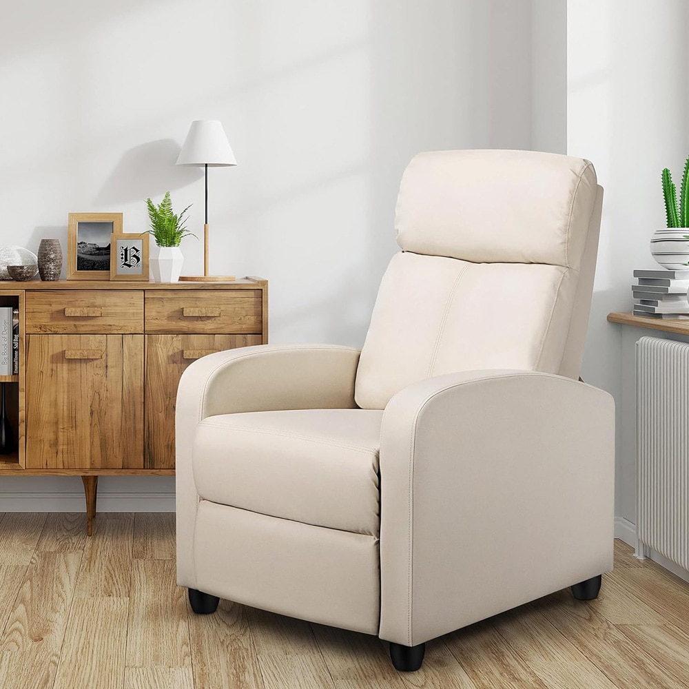 Reclinerstol med fotstøtte / polstret hvilestol i kunstskinn med pocketfjærer – Beige