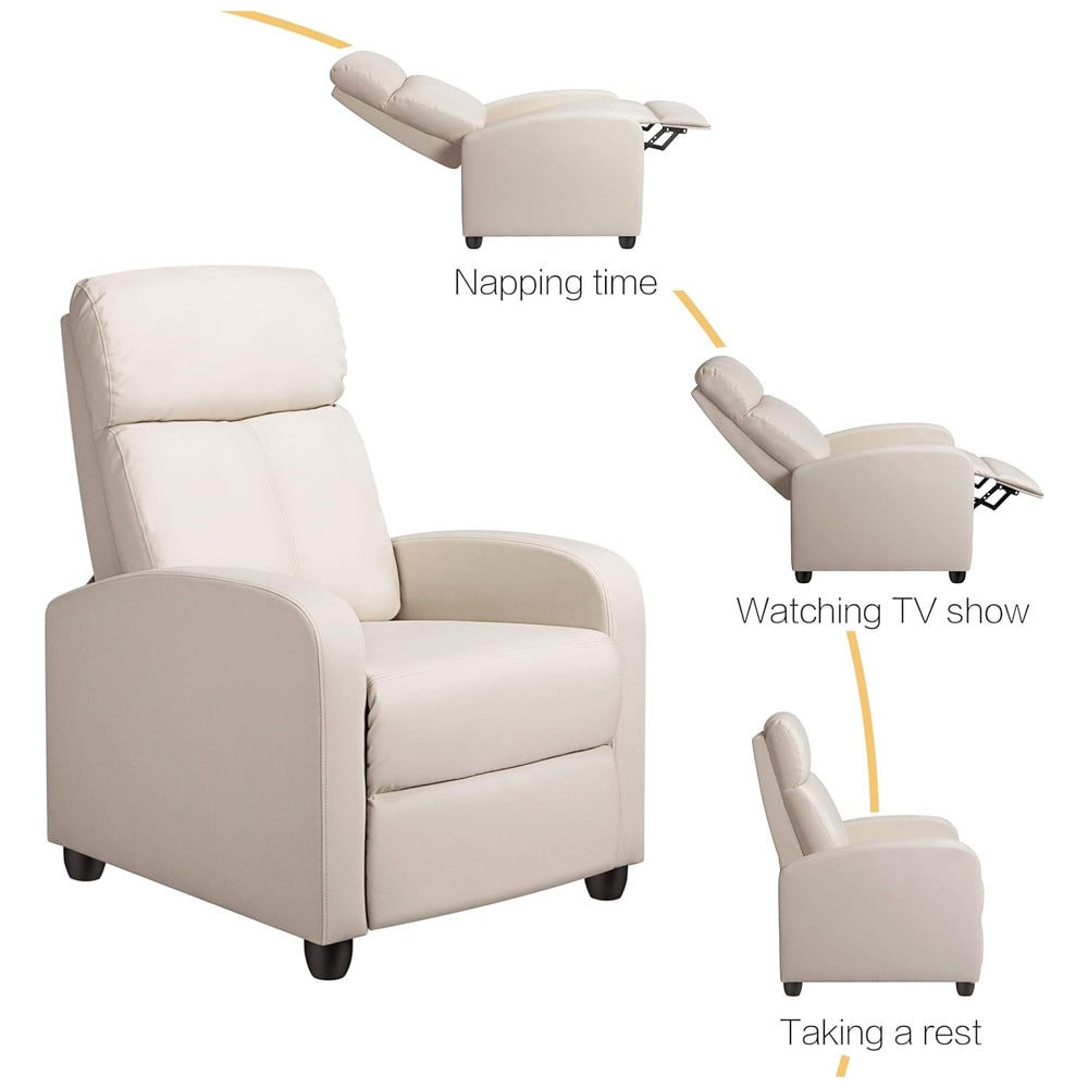 Reclinerstol med fotstøtte / polstret hvilestol i kunstskinn med pocketfjærer – Beige