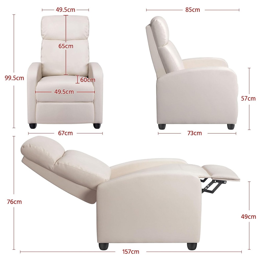 Reclinerstol med fotstøtte / polstret hvilestol i kunstskinn med pocketfjærer – Beige