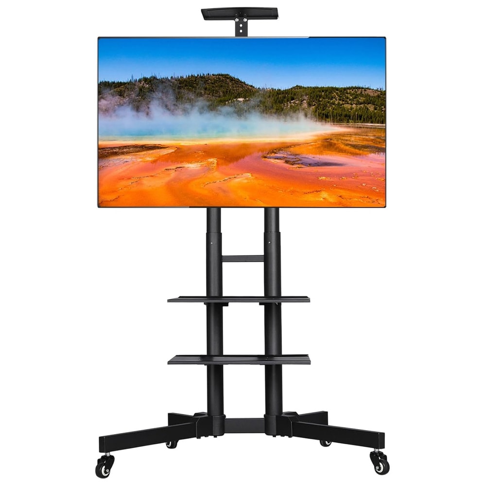 TV-stativ på hjul for TV opptil 75″ med justerbar høyde / gulvstativ med VESA 100×100–600×400 mm – Svart