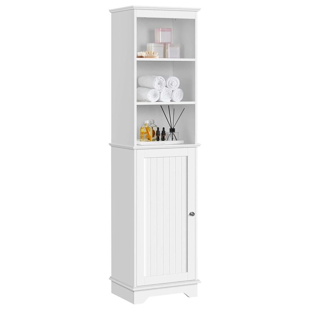 Baderomsskap 40×30×153 cm / høyskap / smalt gulvskap med 3 åpne hyller og justerbar hylle – Hvit