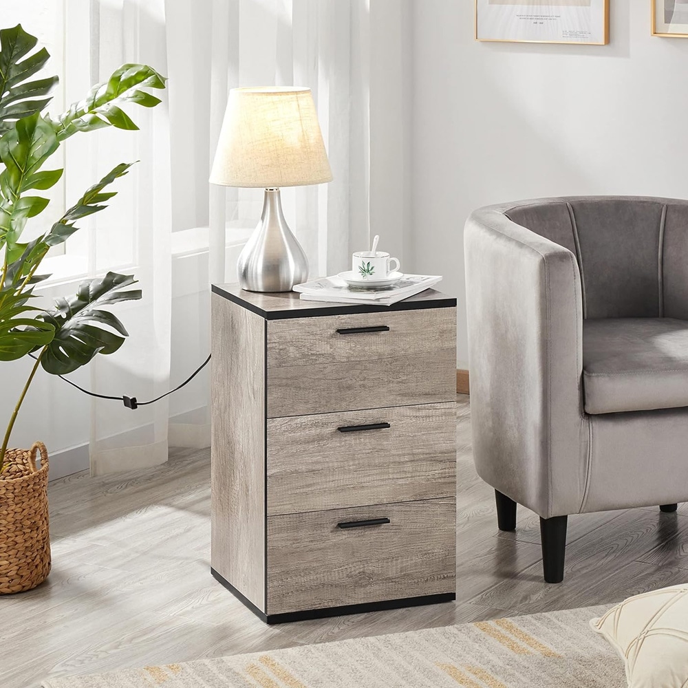 Nattbord 40×35×60 cm / lite sidebord med 3 skuffer / liten kommode – Grå