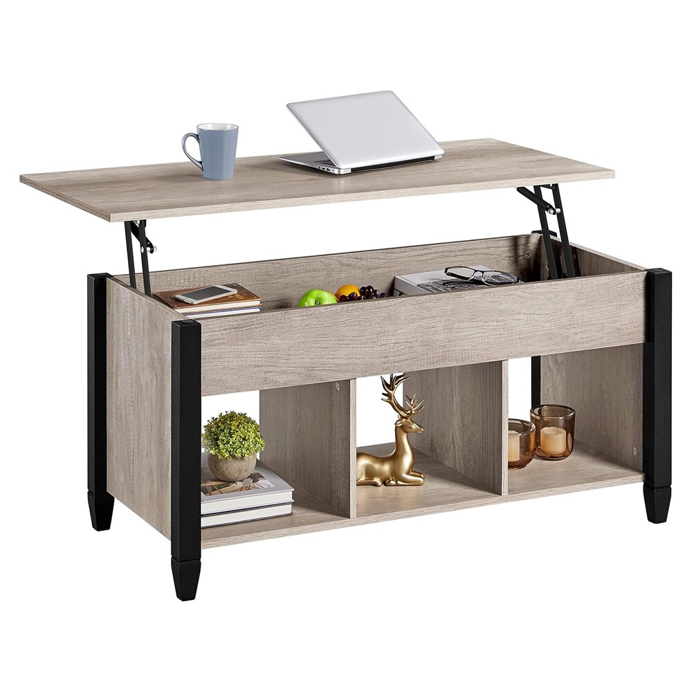 Salongbord 104,5×49,5×62 cm / sofabord med hevbar bordplate / stuebord med oppbevaring – Grå