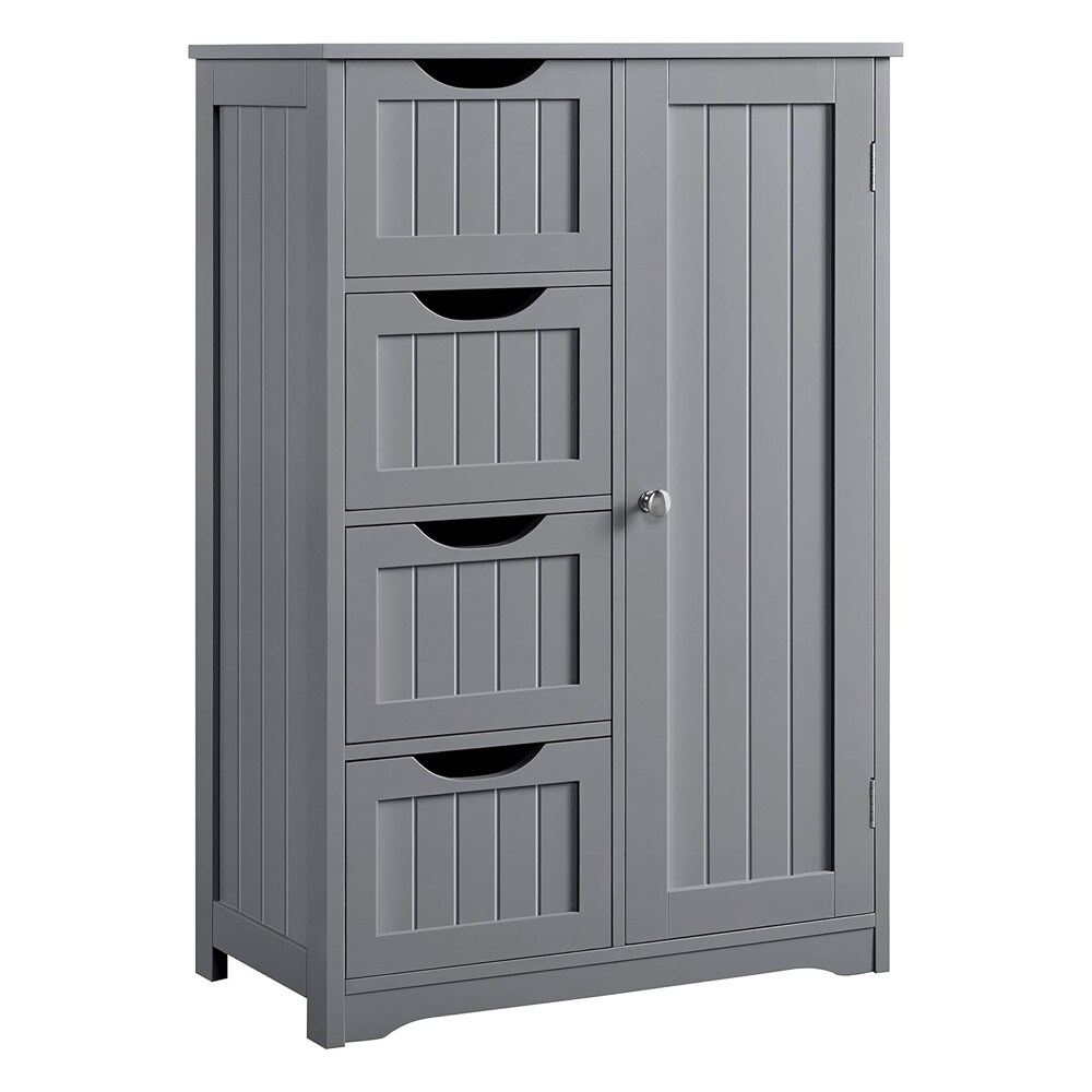 Baderomsskap 56×30×82 cm / smalt gulvskap / skap med 4 skuffer og justerbar hylle – Grå