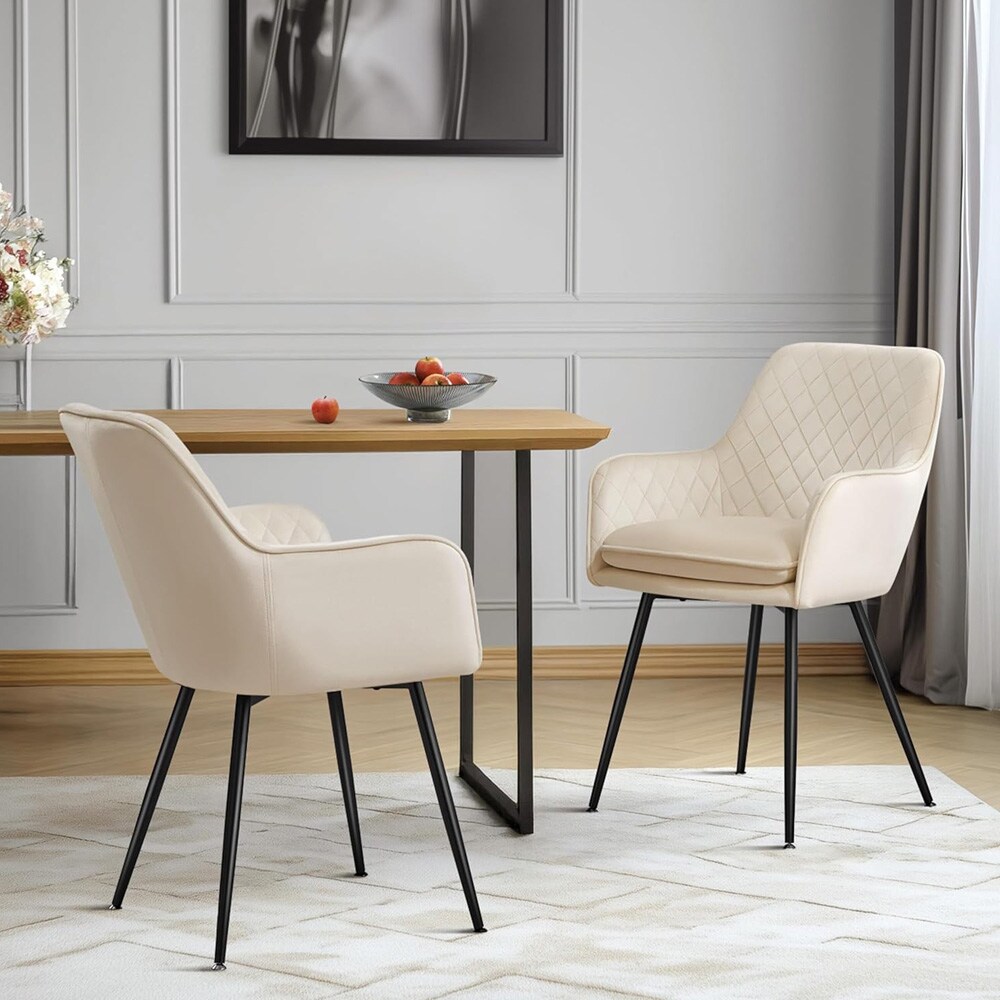 Spisestoler med armlener 2 stk / polstrede stoler til spisebord / spisestuestoler - Beige