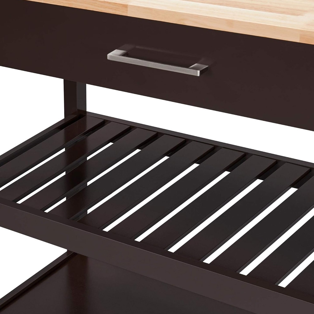 Serveringsvogn på hjul 51×101,5×92 cm / kjøkkenvogn / tralle med skuff og 2 hyller – Espressobrun