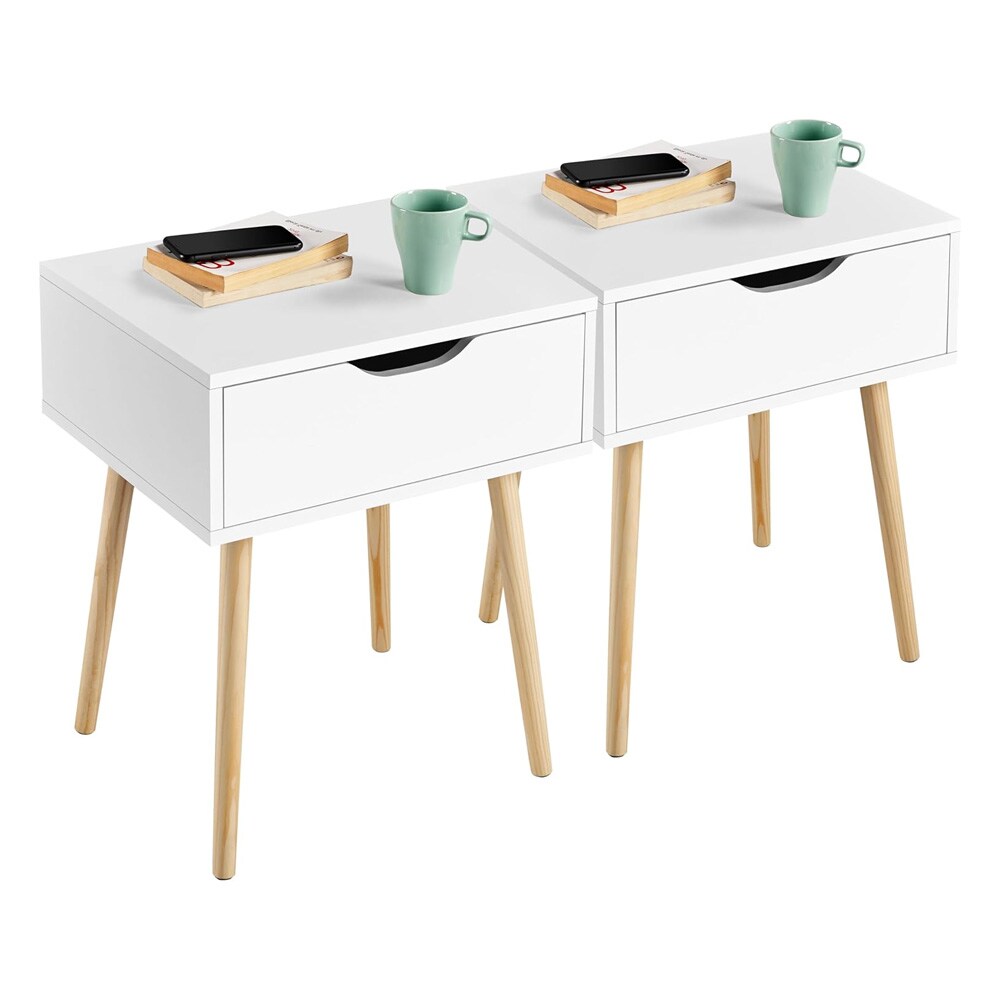Nattbord med skuff 48,5×41×57,5 cm, 2 stk / sidebord / avlastningsbord med treben – Hvit