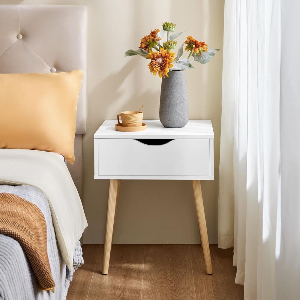 Nattbord med skuff 48,5×41×57,5 cm, 2 stk / sidebord / avlastningsbord med treben – Hvit