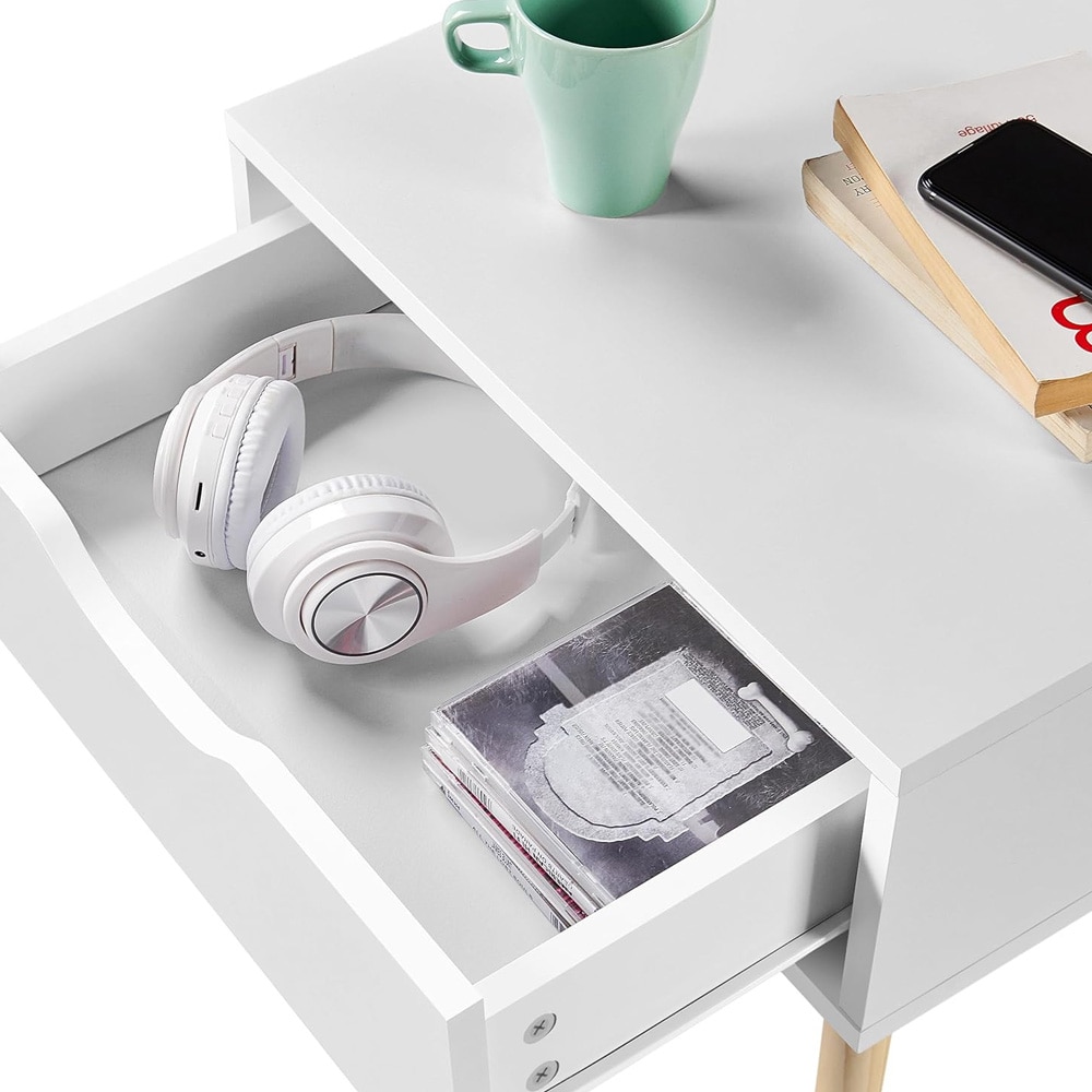 Nattbord med skuff 48,5×41×57,5 cm, 2 stk / sidebord / avlastningsbord med treben – Hvit