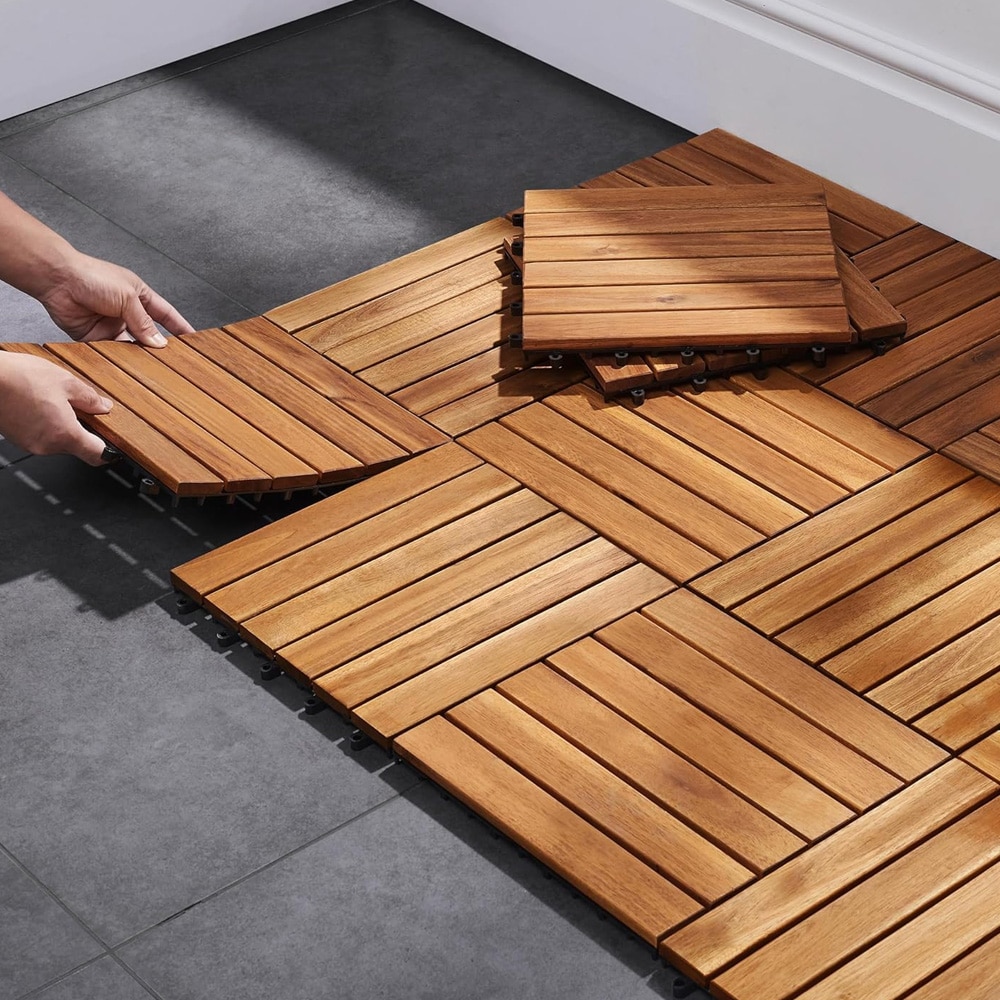 10 terrassebordruter 30x30 cm i akasie / klikkgulv for uteplass / balkongfliser i tre