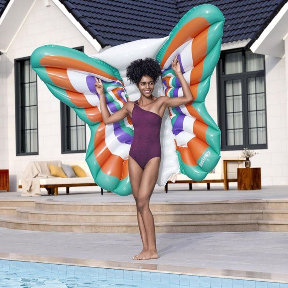 Bestway Boho Butterfly bademadrass 186×146×21 cm / oppblåsbar flytemadrass med sommerfugldesign