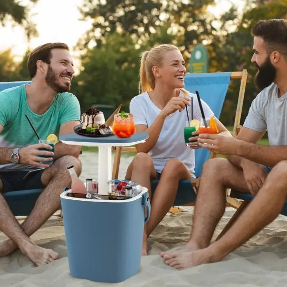 Kjølebag med innebygd bord - blå / kjølebord for camping / bærbar kjølebag med bord