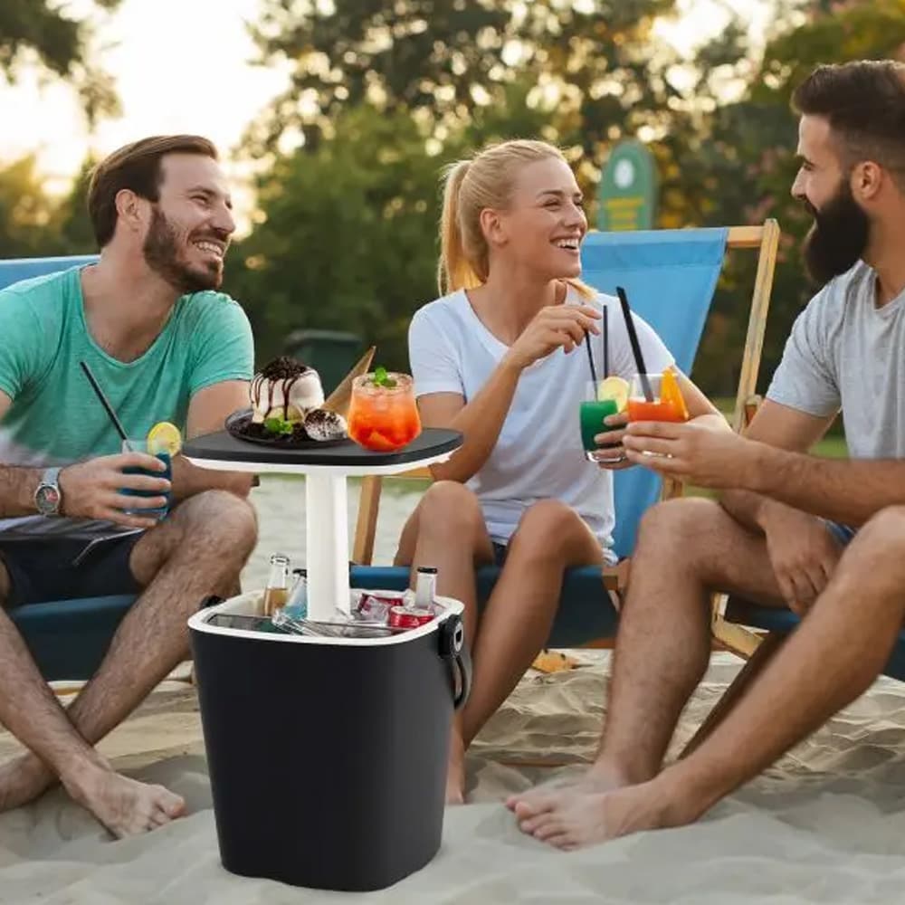 Kjølebag med innebygd bord - svart / kjølebord for camping / bærbar kjølebag med bord