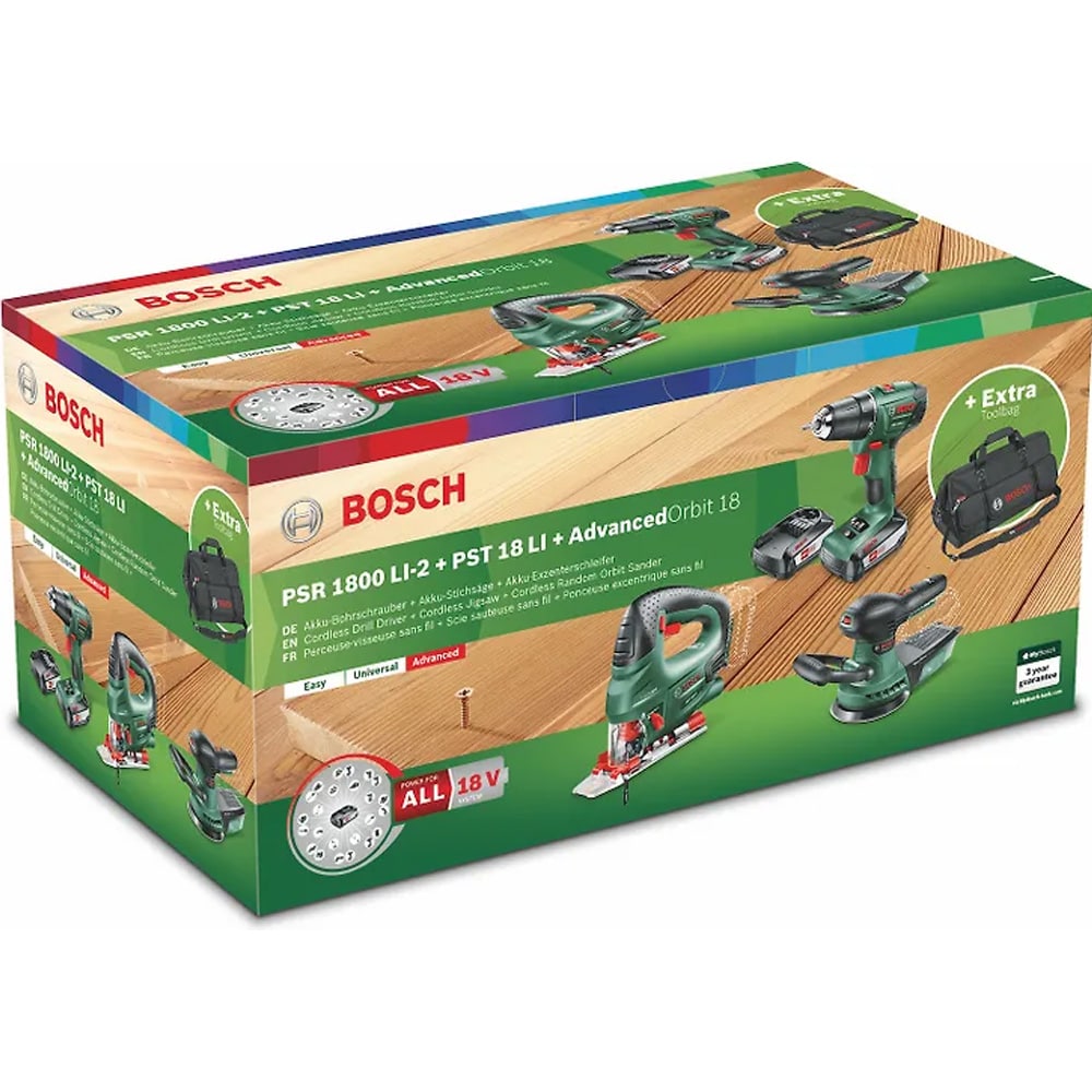 Bosch 18 V batterisett med lader / verktøypakke med 2 x 2,5 Ah Li-Ion-batterier og veske