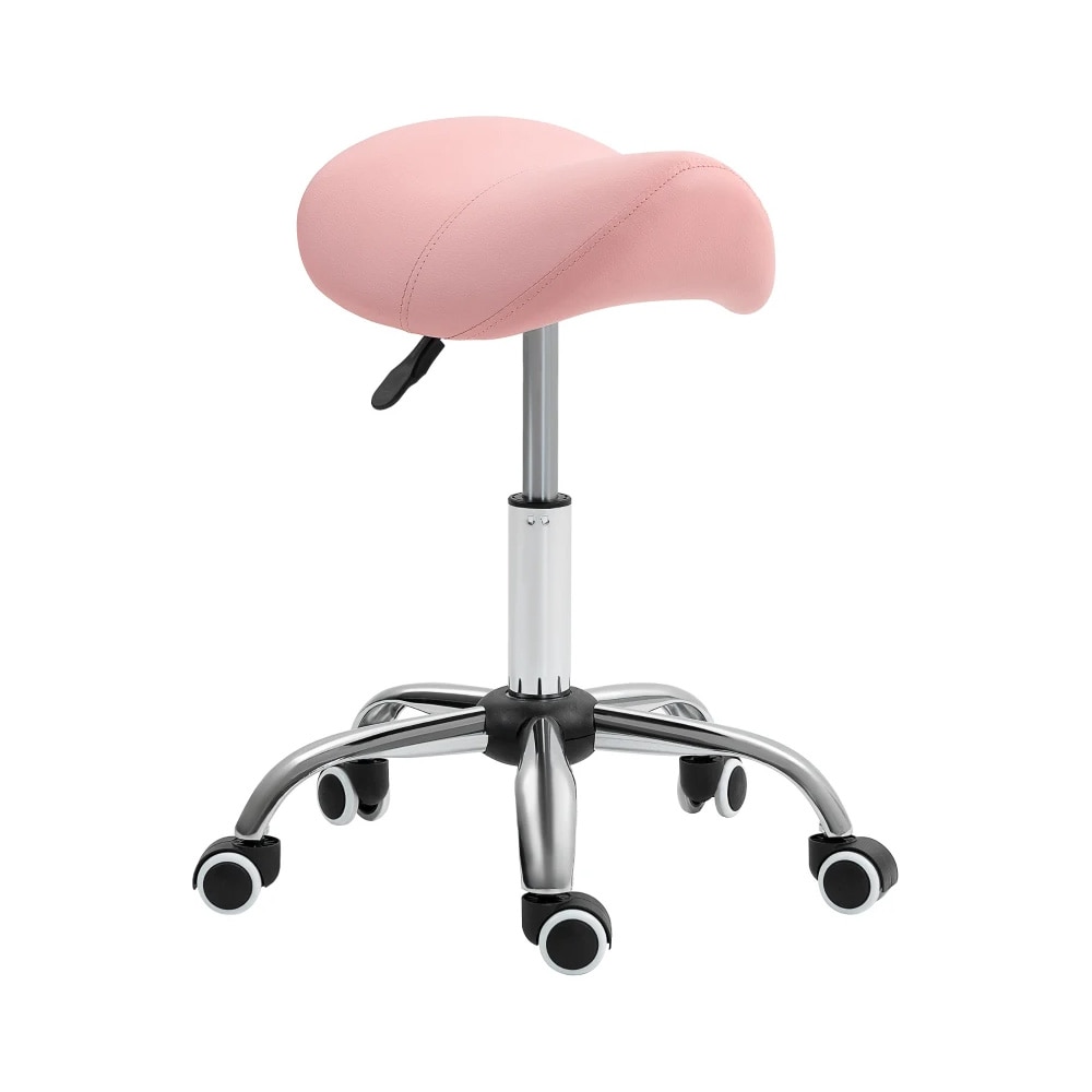 Rosa sadelkrakk med justerbar høyde / ergonomisk arbeidskrakk med hjul til salong og kontor