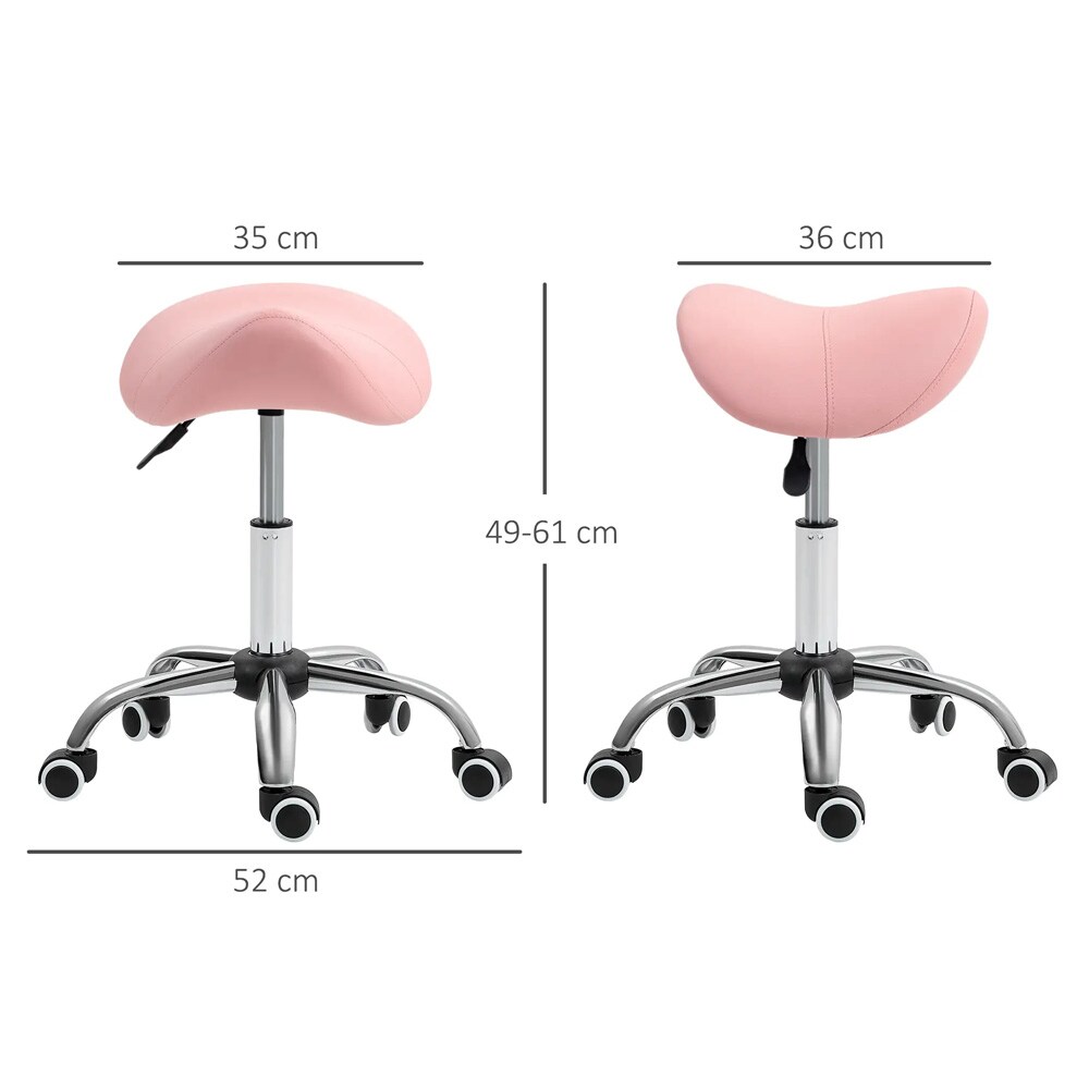 Rosa sadelkrakk med justerbar høyde / ergonomisk arbeidskrakk med hjul til salong og kontor
