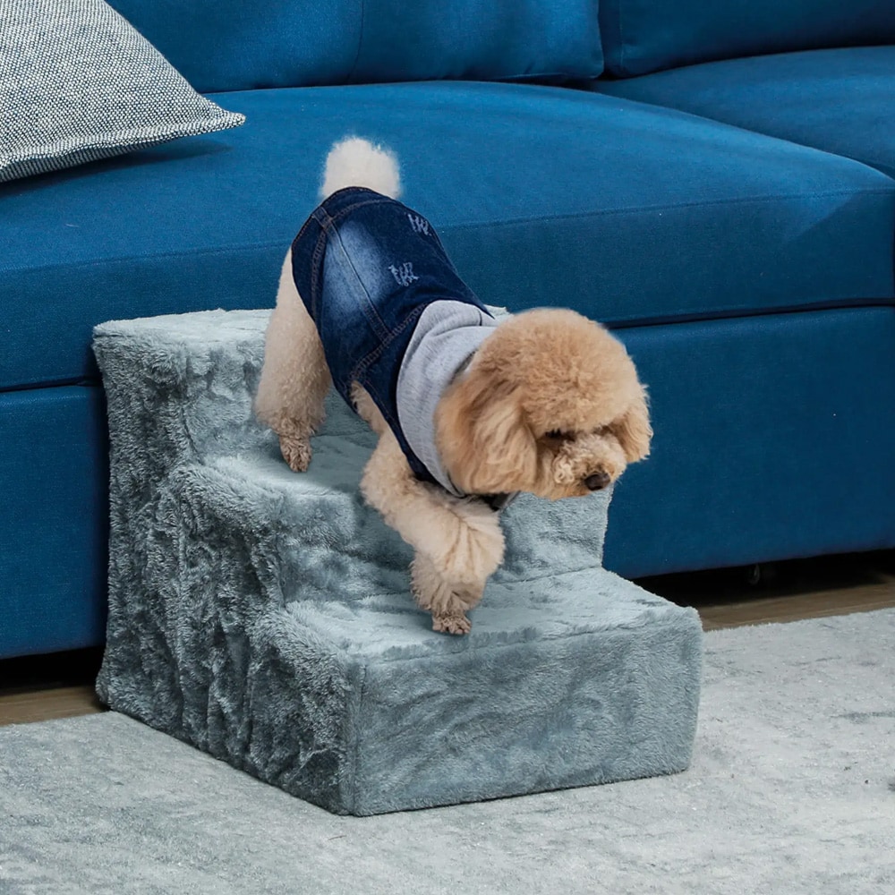 Hundetrapp med 3 trinn - lys grå / hundetrapp til sofa / seng
