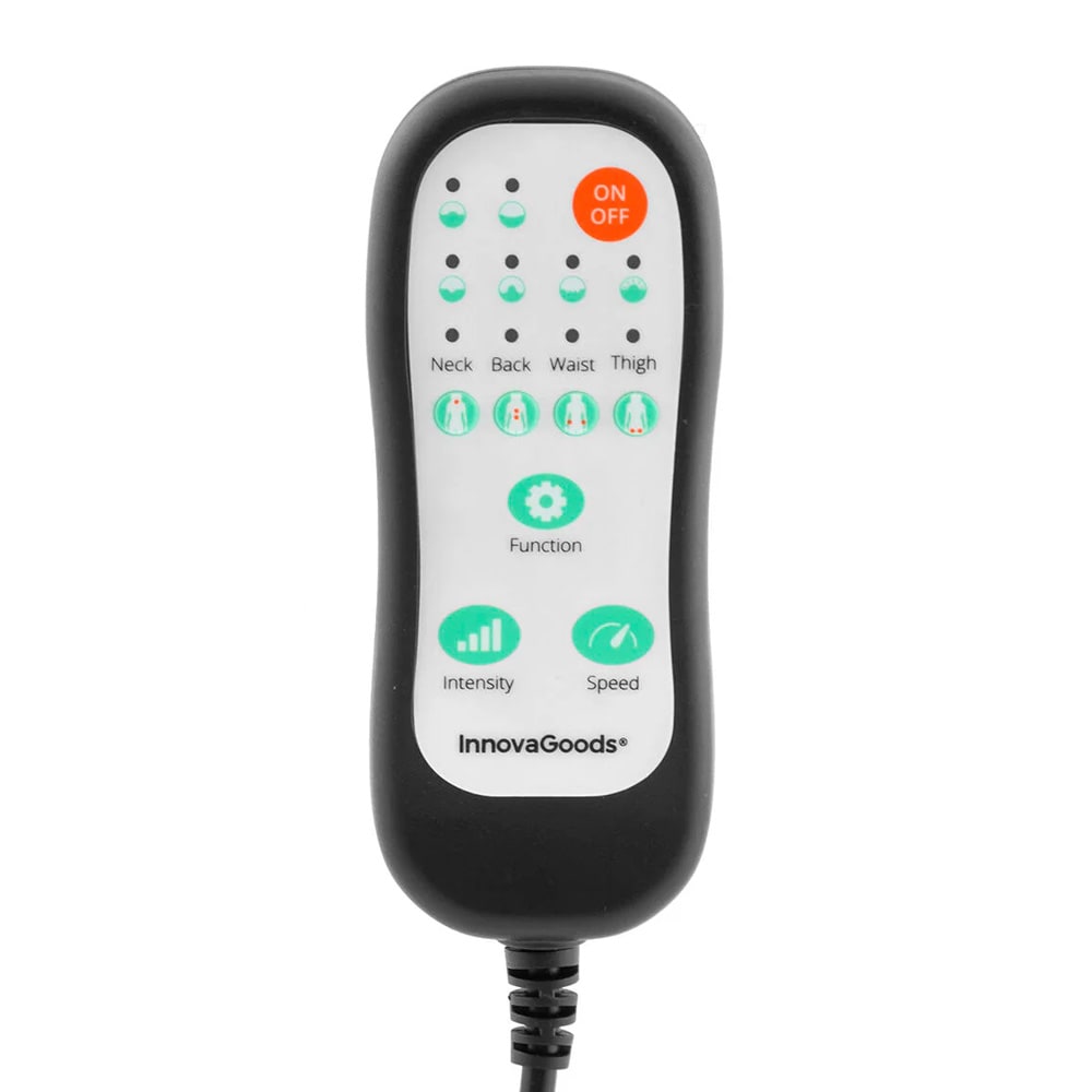 Massasjepute med varme / massasjematte for nakke, rygg og ben med 5 moduser og biladapter