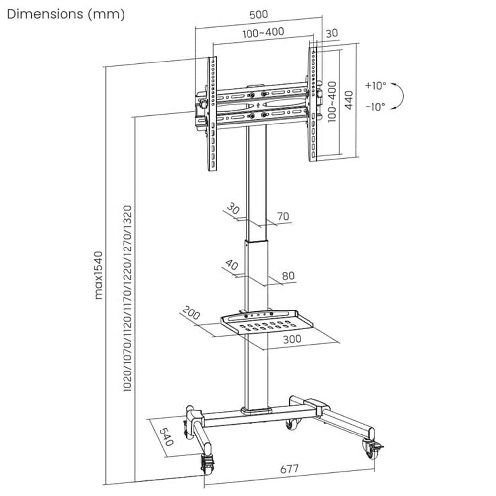Gembird TVS-55T-01 TV-stativ med hjul / flyttbart gulvstativ / VESA-stativ 32-55 tommer