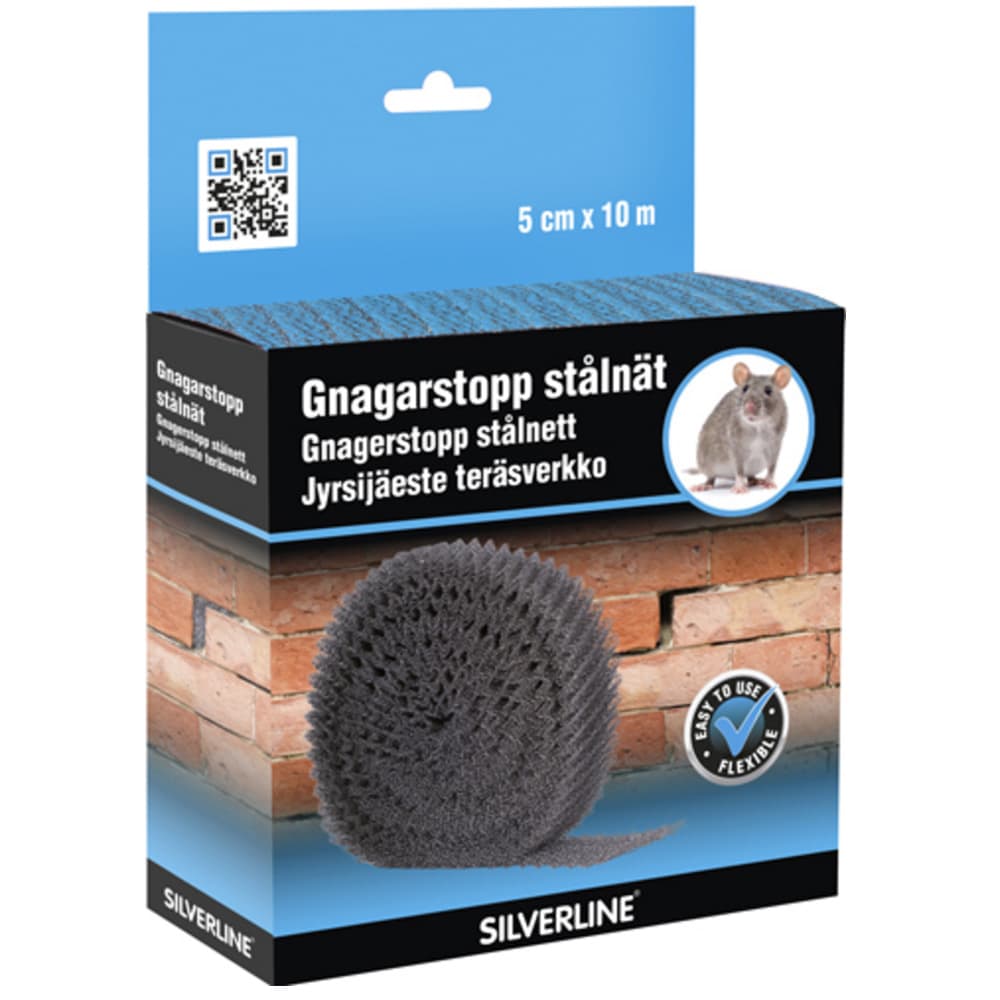 Gnagerstoppende stålnett 50 mm x 10 m / rustfritt stålnett mot mus / gnagerbeskyttelse for åpninger