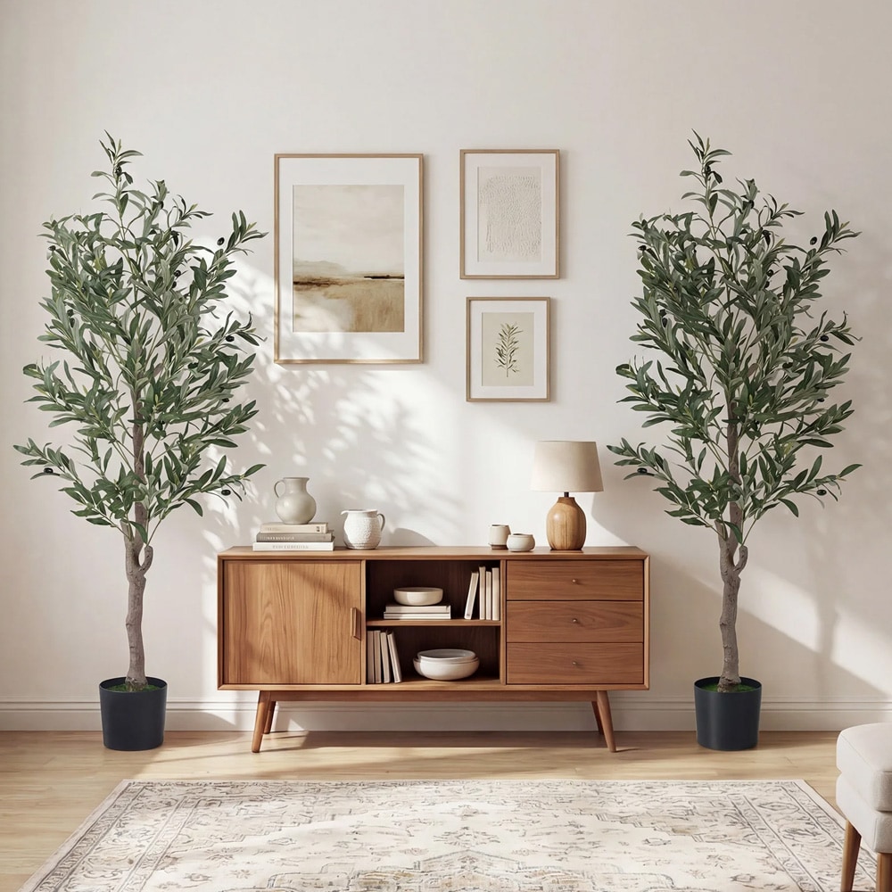 Kunstige planter med realistiske frukter og mose - 1,5 m 2-pk / kunstige oliventrær