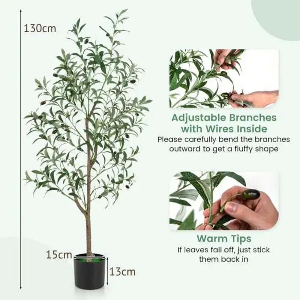 Kunstig oliventre 130 cm / naturtro oliventre i potte / formbare grener og oliven