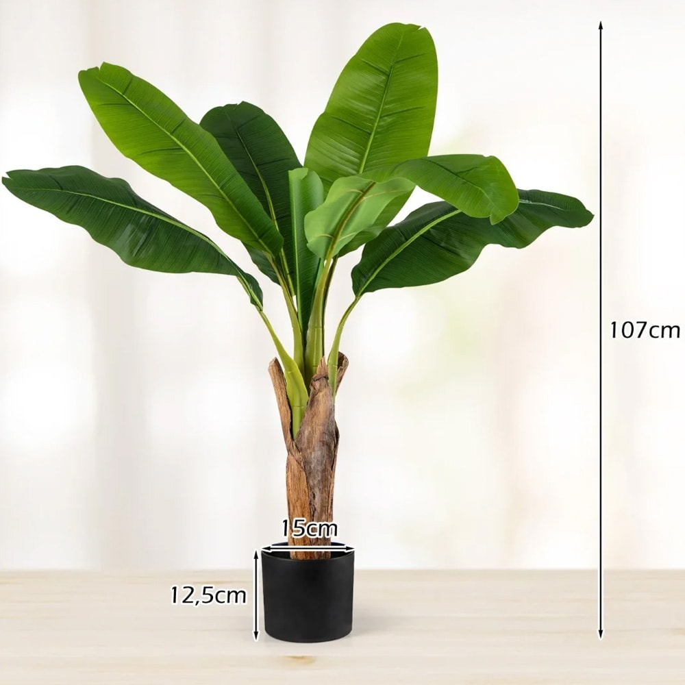 Kunstige tropiske planter 2 stk / bananbladplanter 107 cm / justerbare grener